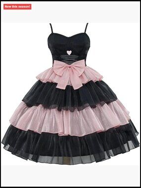 Polyester Lolita Dress with Puff Sleeves and Detachable Bow